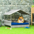 PawHut Wicker Dog House with Removable Cushion - Dark Blue-Ideal for the courtyard, garden, balcony, patio, or indoors, a great addition to your wicker furniture set 