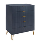 Manhattan Comfort DUMBO Modern Nightstand, Dresser Set and 5-Drawer Tall Dresser Set - Midnight Blue-22.04" L x 35.19" W x 44.64" H