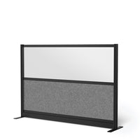 Luxor Modular Wall - 70" W x 48" H - Wide Black Frame, Frosted Acrylic, Cool Grey PET-Creates semi permanent privacy in shared spaces