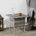Outsunny 20" Patio Wicker Coffee Table with Plastic Board Underneath the Woven Tabletop - Mixed Grey-The metal frame of this table ensures longevity for everyday use