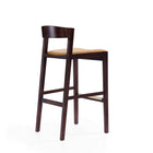 Manhattan Comfort Klismos 20" Mid-Century Modern Faux Leather Upholstered Bar Stool - Camel and Dark Walnut - 3 Pack-Seat Height: 30.5"