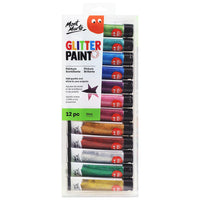 Mont Marte Glitter Paint 12-Piece Set - Bright Colours-12 water-based glitter paints offer strong glitter coverage and a semi-translucent finish that adds shimmer and shine to art and craft projects