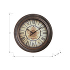 Monarch Specialties Clocks 15" Round Wall Clock - Antique Brown -Non-ticking mechanism for quiet areas, suitable for indoor use only