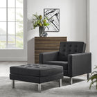 Modway Loft Tufted Vegan Leather Armchair and Ottoman Set - Silver Black-Tubular Stainless Steel Legs
