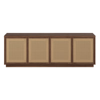 Hudson&Canal Pryce TV Stand for TV's up to 78" - Satin Walnut/Natural Rattan-A mid-century design accommodates TVs up to 78" for your entertaining space