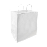 Reliabag Paper Bags - Twist Handles - 14" W x 10" D x 15.75" H - White - 200 Pack-Made by the premium white kraft paper with the re-enforced flat bottom