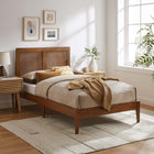 Modway Sirocco Rattan and Wood Twin Platform Bed - Walnut-Rubberwood Frame