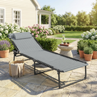 Outsunny Folding Lounge Chair - Chaise Lounge with Headrest - Light Grey-Made with a powder-coated steel frame