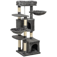 PawHut 52.5" Cat Tree Tower with Bed, Condos and Hammocks - Dark Grey-Activity play center includes scratching posts for claw health 