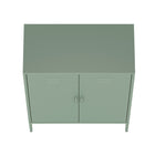 Manhattan Comfort Naomi Modern Accent and Storage Cabinets - Green - Set of 2-Steel: Cleaning: Wipe with a soft, dry cloth. For tough stains, use a mild detergent with water, followed by a dry cloth to prevent water spots. Avoid: Using abrasive pads that can scratch the surface. Avoid leaving water or moisture on the surface for long periods. Care: Regularly check for rust, especially in humid environments. If rust develops, use a metal polish or rust remover. Protection: Use placemats or coasters to preven