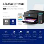 Epson EcoTank ET-2980 Wireless All-in-One Colour Supertank Printer - Black-WIRELESS MOBILE PRINTING — Print and scan from the convenience of your smart device with enhanced mobile printing from the Epson Smart Panel app