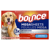 Bounce Pet Hair and Lint Guard Mega Dryer Sheets - Fresh Scent - 40 Sheets/Pack-Reduces wrinkles and static, adds softness