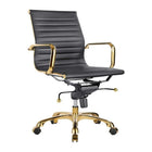 Plata Import Antoni Office Chair PU Leather Upholstery Low Back Gold Frame - Black-PU leather upholstery and metal gold frame.