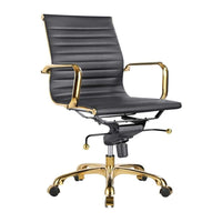 Plata Import Antoni Office Chair PU Leather Upholstery Low Back Gold Frame - Black-PU leather upholstery and metal gold frame.