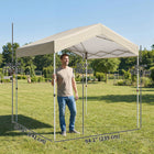 Outsunny 8 ft W x 8 ft L Pop Up Canopy Tent with 1-Button Push Easy Setup - Beige-Classic A-frame canopy for quick water drainage and enhanced headroom