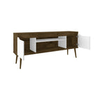 Manhattan Comfort Bradley 62.99" Mid-Century Modern TV Stand - Rustic Brown and White-Fashionable Splayed Legs made from Solid Wood for Extra Durability