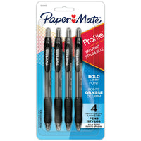 Paper Mate Profile Retractable Ballpoint Pens – 1.4 mm – Black – 4 Pack-Ballpoint pen with bold 1.4 mm point helps you confidently communicate your thoughts