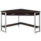 Monarch Specialties 7502 42" Computer Desk - Espresso Corner/Silver Metal-Corner computer desk with storage in a dark brown espresso finish