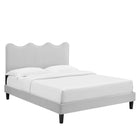 Modway Current Performance Velvet Twin Platform Bed with Black Wood Legs - Light Grey-Wood Slat Support System