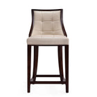Manhattan Comfort Fifth Avenue 19" Traditional Faux Leather Upholstered Counter Stool - Cream and Dark Walnut - 2 Pack-Includes Footrest Base