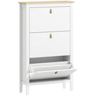 HOMCOM Shoe Cabinet with 3 Flip Drawers in Narrow Design - White-Three flip drawers store up to 15-21 shoe pairs