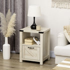 HOMCOM Side Table with Storage - Oak-An open shelf, a drawer and a tabletop for holding daily essentials and decors