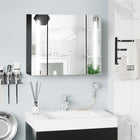 Kleankin LED Lighted Medicine Cabinet with Mirror and USB Charge - High Gloss Black-An adjustable shelf in each cabinet accommodates different sized items 