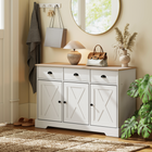HOMCOM 46.5" Farmhouse Sideboard Buffet Cabinet with Barn Doors & Storage - White-Reliable MDF and particleboard with stable base ensure steady support for daily use