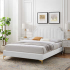 Modway Sienna Performance Velvet Full Platform Bed with Gold Metal Legs - White-Assembly Required