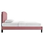 Modway Alessi Performance Velvet Queen Platform Bed with Tapered Wood Legs - Dusty Rose-Wood Slat Support System