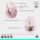 Logitech Lift Vertical Ergonomic Mouse - Rose-Connect your way: Connect via Bluetooth Low Energy or Logi Bolt USB to Windows, macOS, iPadOS, Chrome OS, or Linux, and enjoy up to 2 years battery life