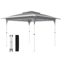 Outsunny 11.5 ft W x 11.5 ft L ft Pop Up Canopy Tent with 1-Button Push Setup - Dark Grey-Features a pop-up design with a one-push central lock for tool-free setup in just 30 minutes