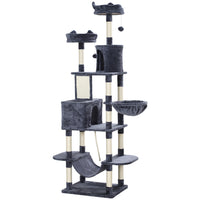PawHut 81" Large Cat Tree with Scratching Posts, Condos and Beds - Dark Grey-Large, tall cat tree accommodates 1-3 cats comfortably 