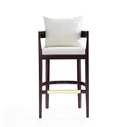 Manhattan Comfort Ritz 22" Mid-Century Modern Faux Leather Upholstered Bar Stool - Ivory and Dark Walnut-Upholstered in Faux Leather with Foam Padding