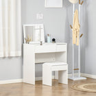HOMCOM Makeup Vanity Desk with Flip Top Mirror and Cushioned Stool - 31.5" L x 15.7" W x 31.1" H - White-Flip the top to reveal storage compartments for storing cosmetics and daily accessories 