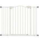 PawHut 29"-39" Pet Gate with Door Pressure Fit Dog Gate for Stairs - White-Door automatically closes if left open between a 30° and 90° angle