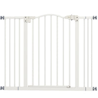 PawHut 29"-39" Pet Gate with Door Pressure Fit Dog Gate for Stairs - White-Door automatically closes if left open between a 30° and 90° angle