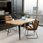 Homy Casa 63"W Live Edge Office Desk - Walnut-Durable 1.8" thick wood tabletop supports up to 176 lbs