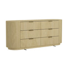 Manhattan Comfort Olivia 71.3" Modern Double Dresser - Natural Oak/Gold-Crafted with smooth solid wood rounded corners and a minimalist silhouette for a modern yet classic appeal.