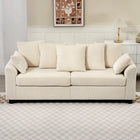 HOMCOM Corduroy 3 Seater Sofa Couch with 8 Removable Pillows - Beige-Stylish curved armrests offer an elegant look and comfortable arm support