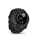 Garmin Instinct 3 Tactical Edition Solar Smartwatch - 50 mm - Black with Black Band-BUILT-IN FLASHLIGHT - A built-in LED flashlight with variable intensities and strobe modes gives you greater visibility in the outdoors and provides convenient illumination when you need it. Available in all sizes.