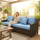 Outsunny 4-Seater Modular Patio Outdoor Couch - Blue-Galvanized steel frame and hand-woven UV-resistant PE wicker for durability