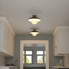 Hudson&Canal Alvia 14.5" Wide Semi Flush Mount with Metal/Glass Shade - Matte Black/Brass/White-Mounting hardware included