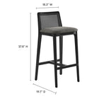 Modway Monarch Wood and Rattan Bar Stool - Black Black Gray-Cane Rattan Backrest
