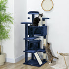 PawHut 54" Cat Tree Tower with Scratching Posts and Condos - Dark Blue-Multiple platforms for climbing and viewing 