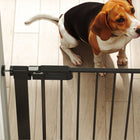 PawHut 30"-32" Extra Wide Pet Gate Barrier with Small Door - 35"H - Black-Equipped with a small door, convenient for pets to pass