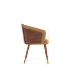 Manhattan Comfort Reeva 23.23" Modern Leatherette Upholstered Dining Chair - Walnut and Camal  - Set of 2-Legs Made of Beech Wood with Gold Tips for Fashion and Durability