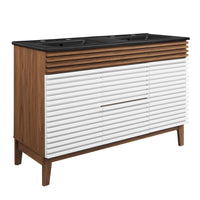 Modway Render 48" Double Sink Bathroom Vanity - White/Walnut/Black-Mid-Century Modern Vanity