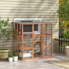 PawHut 70.5" H Outdoor Wooden Catio Cat House Enclosure - Orange-Multiple jump platforms, a bridge, and an inner resting box for playing and lounging 