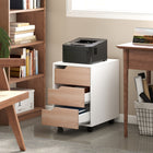 HOMCOM 3-Drawer Filing Cabinet with Wheels, Mobile - Oak-Compact size to blend into limited space like under-desk 
